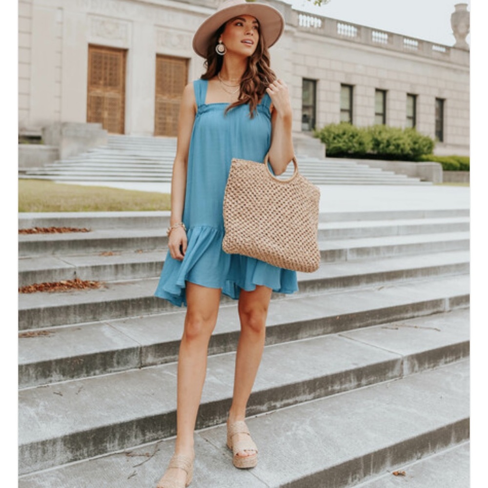 Tie Strap Teal Blue Ruffle Hem Dress from Magnolia Boutique - Picture 2 of 6